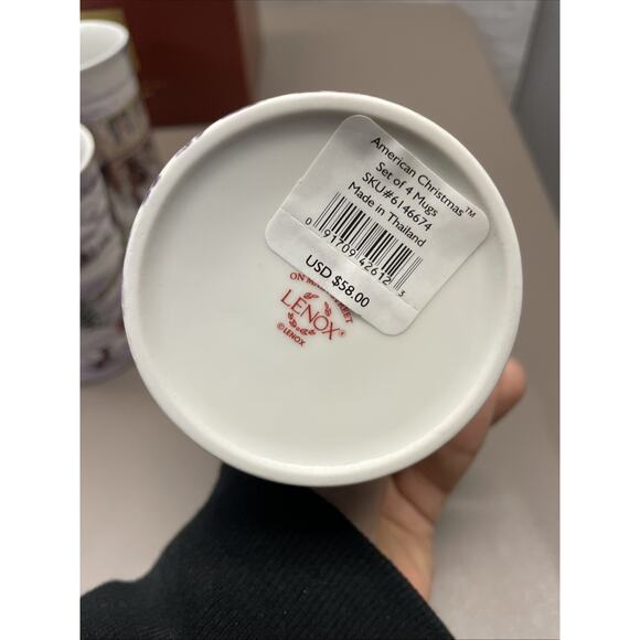 Vtg LENOX for the Holidays Mugs Set Of 4 AMERICAN CHRISTMAS 4 1/2" - Picture 11 of 15